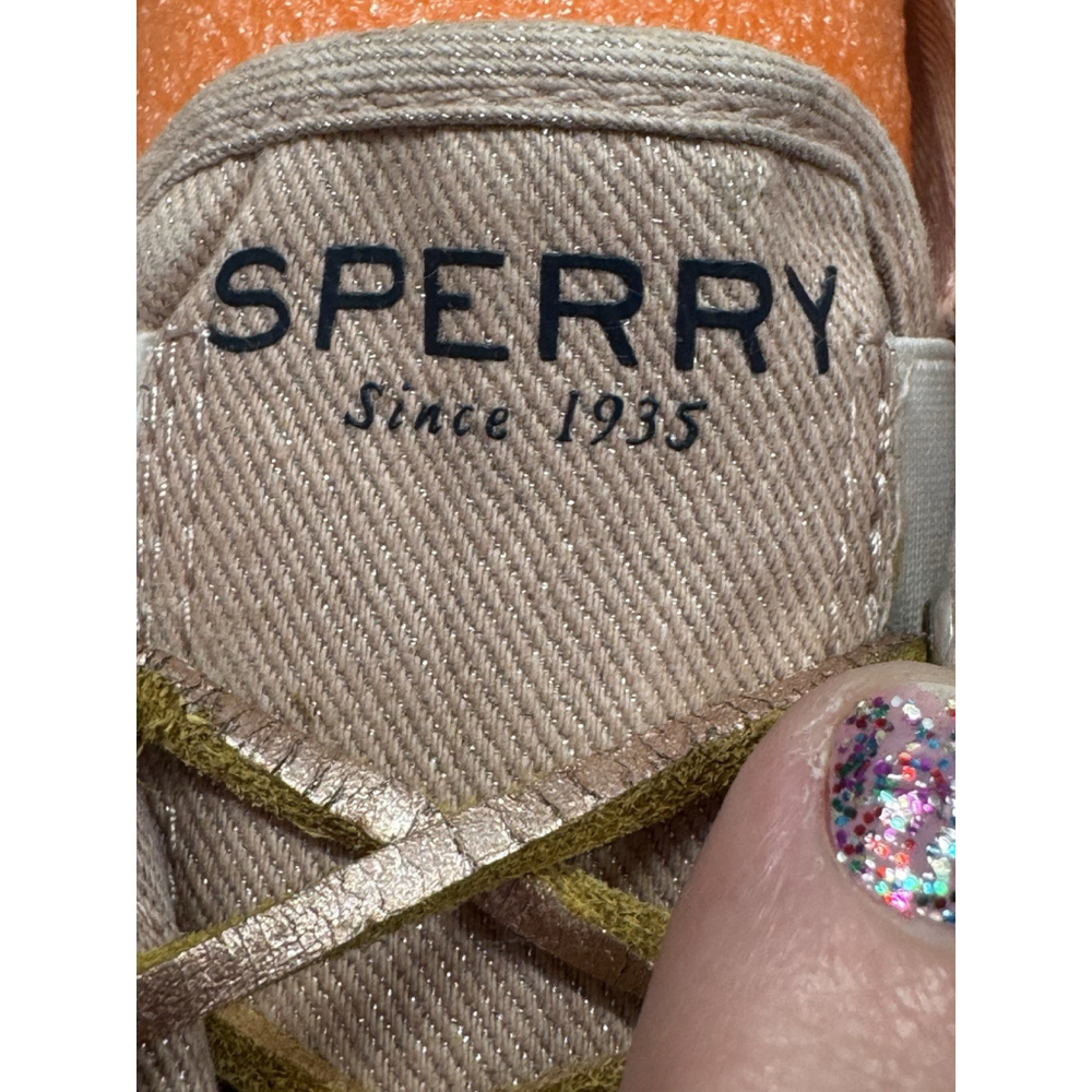 Sperry Womens Sz 6M Sky Sail Rose Metallic Platform Twill Sneakers Slip Ons Prom - Picture 2 of 14